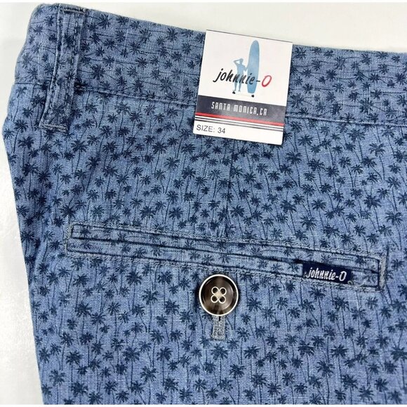 Johnnie-O Val 8" Chambray Shorts Mens Size‎ 34 Blue Palm Tree Print 100% Cotton - Picture 5 of 10